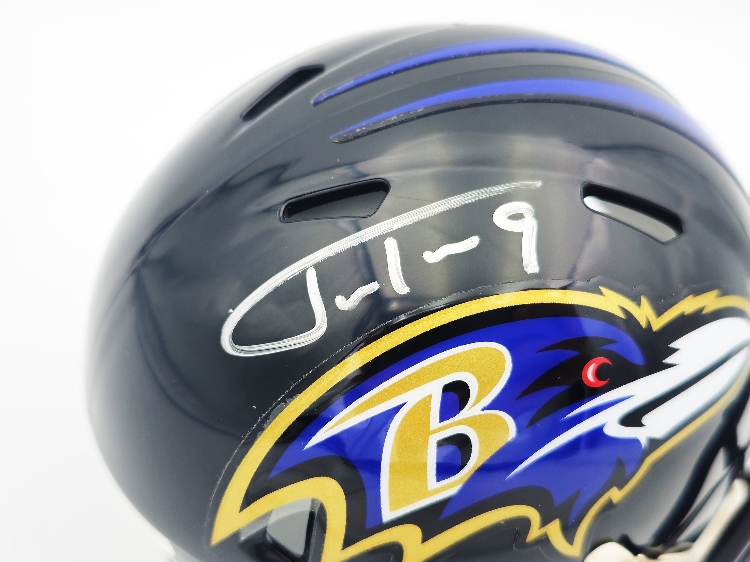 Justin Tucker Autographed Baltimore Ravens Black Speed Mini Helmet JSA 232734