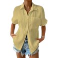 thumbnail image 3 of Blusa de manga corta con bolsillo de solapa informal para mujer, camisa de verano de Color sólido, 3 of 5