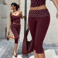 thumbnail image 2 of Womens Capri Leggings Low Waisted Slim Leg Polka Dots Capris Split Hem Cropped Yoga Pants, S, 2 of 9
