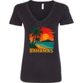 thumbnail image 3 of Inktastic Bahamas Sunset Beach Palm Trees Vintage Tropical Women's V-Neck T-Shirt, 3 of 5