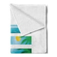 thumbnail image 2 of Beach Soft Flannel Fleece Throw Blanket, Banner Style Horizontal Stripes with Exotic Elements Tropical Trees Cartoon, Cozy Plush for Indoor and Outdoor Use, 60" x 80", Blue Yellow Green, by Ambesonne, 2 of 5