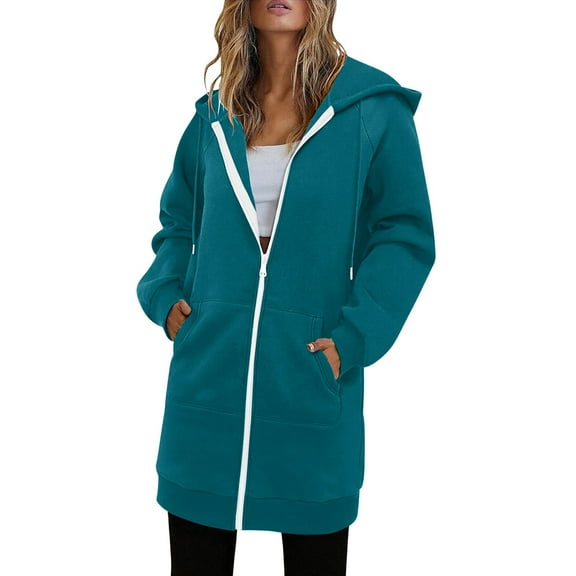 Oversized Hooded Cardigan with Pockets, Casual Hooded Winter Longline Cardigan Long Sweatshirt Jacket for Women Zipper Hoodie Cute Sweatshirts Hooded Zip-Up Outerwear, Mint Green M