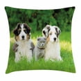 thumbnail image 1 of Dog Throw Pillow Cushion Cover, Cute Pets Puppy Family in the Garden Australian Shepherds and A Cat Scenery, Decorative Square Accent Pillow Case, 20 X 20 Inches, Cream Grey Fern Green, by Ambesonne, 1 of 2