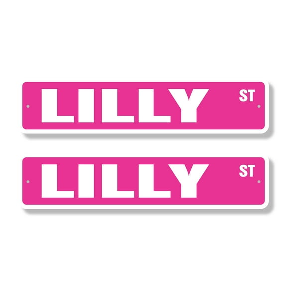 LILLY Classic Street Sign (2 Pack) Childrens Name Room Sign Road Sign | 6" X 24" Aluminum Metal Address Sign