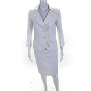 Pre-owned|Escada Womens Button Down Skirt Suit White Cotton Size EUR 34