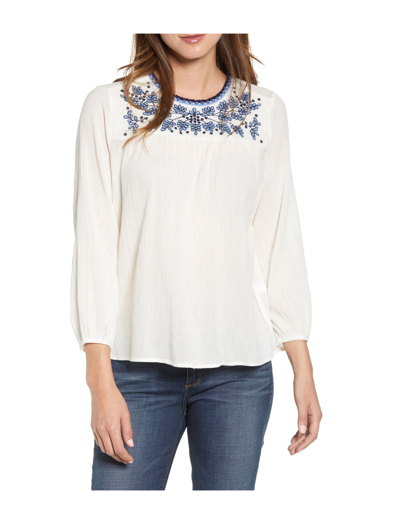 Lucky Brand Womens Embroidered Peasant Blouse white S Walmart Canada