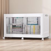 BROVIEW 50Gal Plastic Storage Bin with Lid and Wheels, 1Pack Extra Large Stackable Storage Bin with Divider, Closet Organizers and Storage Cabinet Shelves Collapsible Box for Home Garage, White