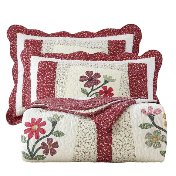 Juego de colchas Vctops Queen, 230 x 250 cm, algodón, estampado floral, rojo
