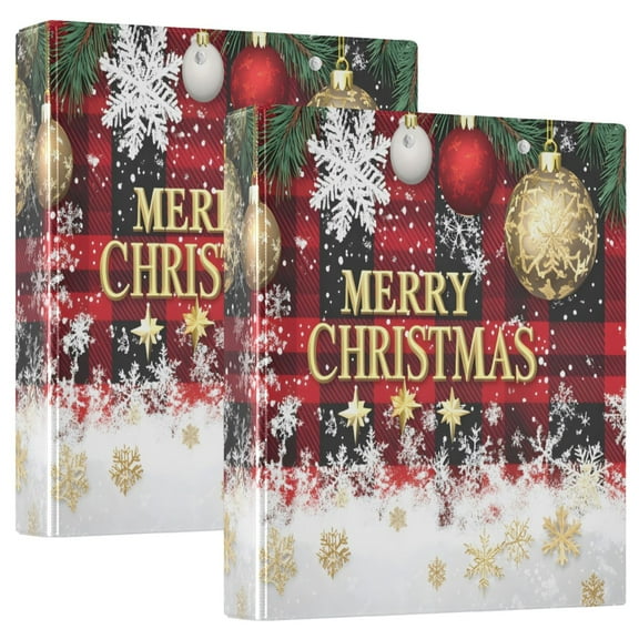 joogoo Snowflake Checkered Christmas Hardcover 3 Ring Binder 1.5" Round Rings Interior Pockets Binders Organizer 2 Pack