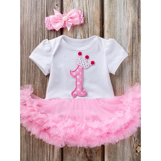 Baby Girl First 1st Birthday Outfit Party Tutu Falda Vestido + Romper + Diadema Conjunto Ropa de verano