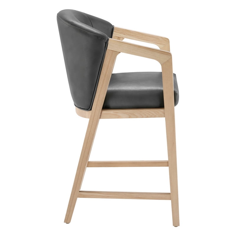 Spruce & Spring Leather Counter Stool with Exposed Wood Indoor Faux Leather Stool