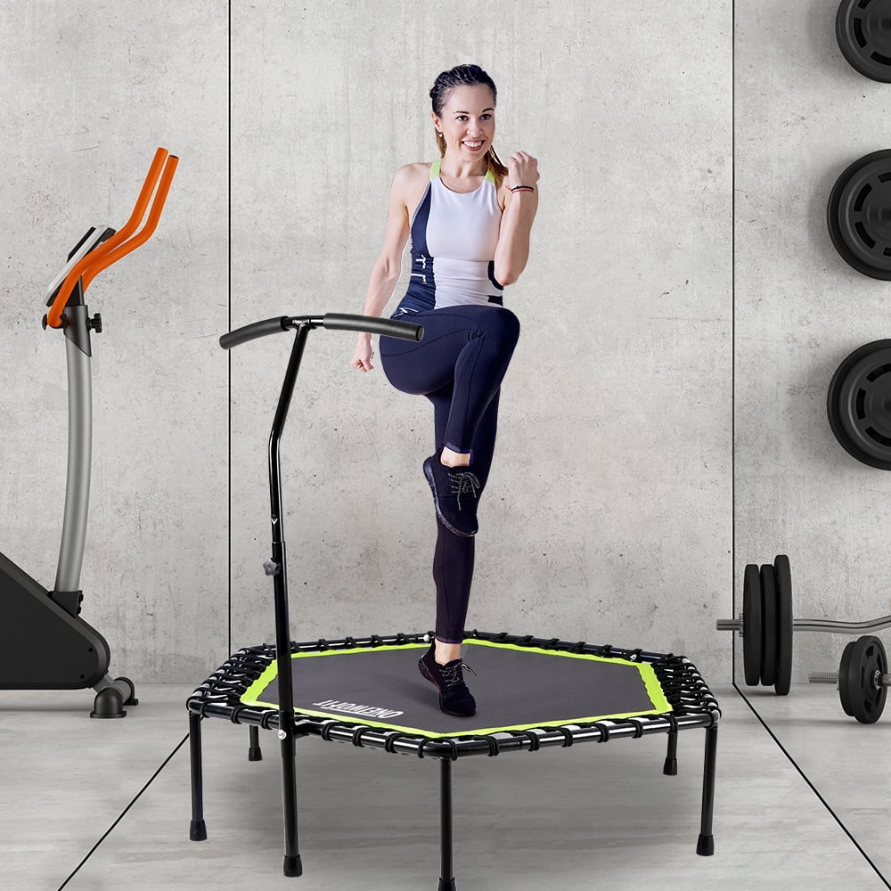 48in small gym trampoline for indoor fitness maximum weight: 150kg ONETWOFIT Mini Fitness Trampoline with adjustable handles 