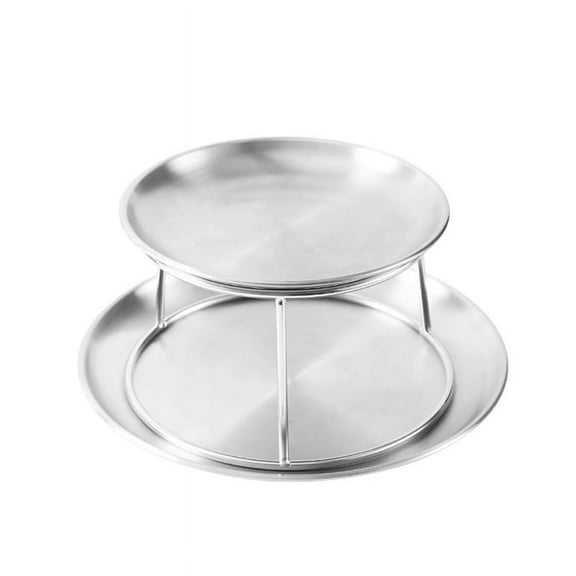 Seafood Plate Set Double Stainless Steel Snack Plate Afternoon Tea Cake,2 x Seafood Plate 1 x bracket,Silver