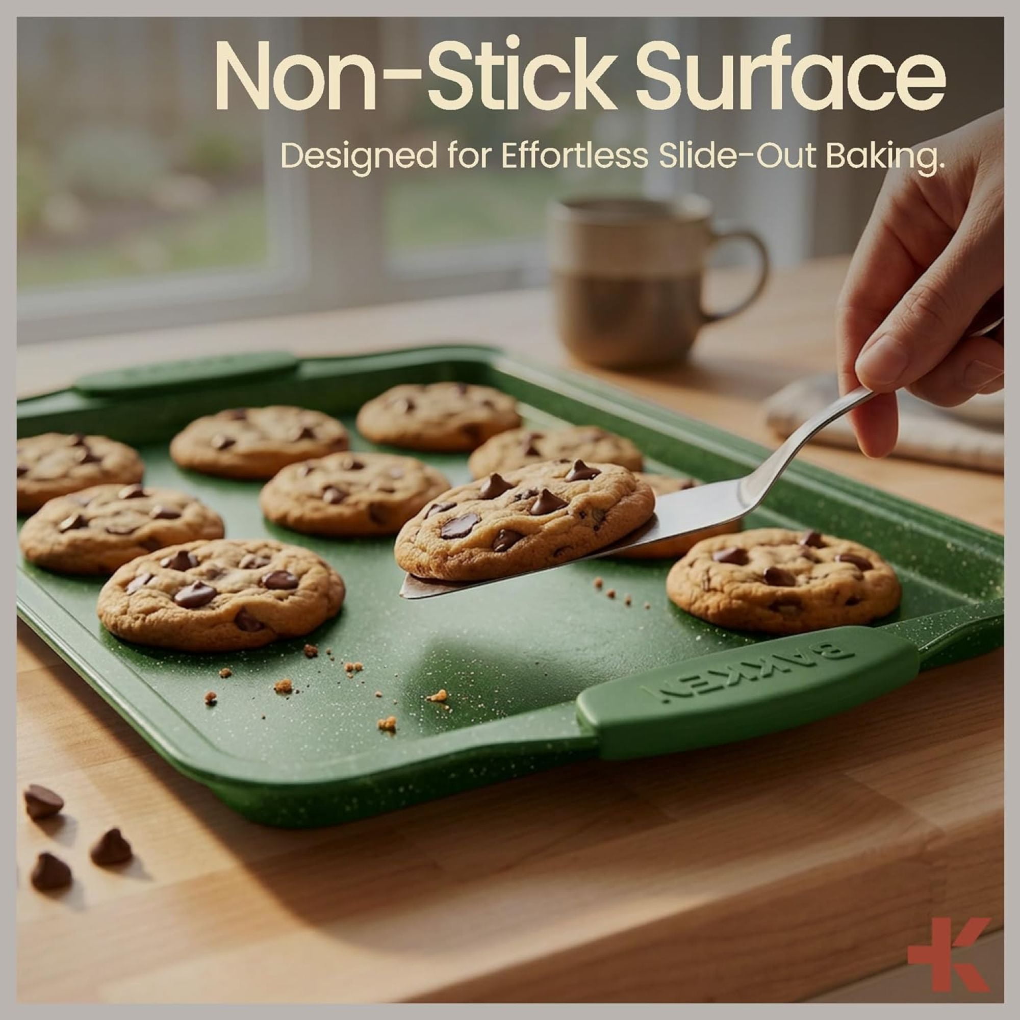 Bakken- Swiss Kitchen Baking Pan Set - Nonstick Green Marble Coating, Carbon Steel Bakeware Sets with Green Silicone Handles, Kitchen Essentials, Oven Safe (Up To 450° F), Set of 3