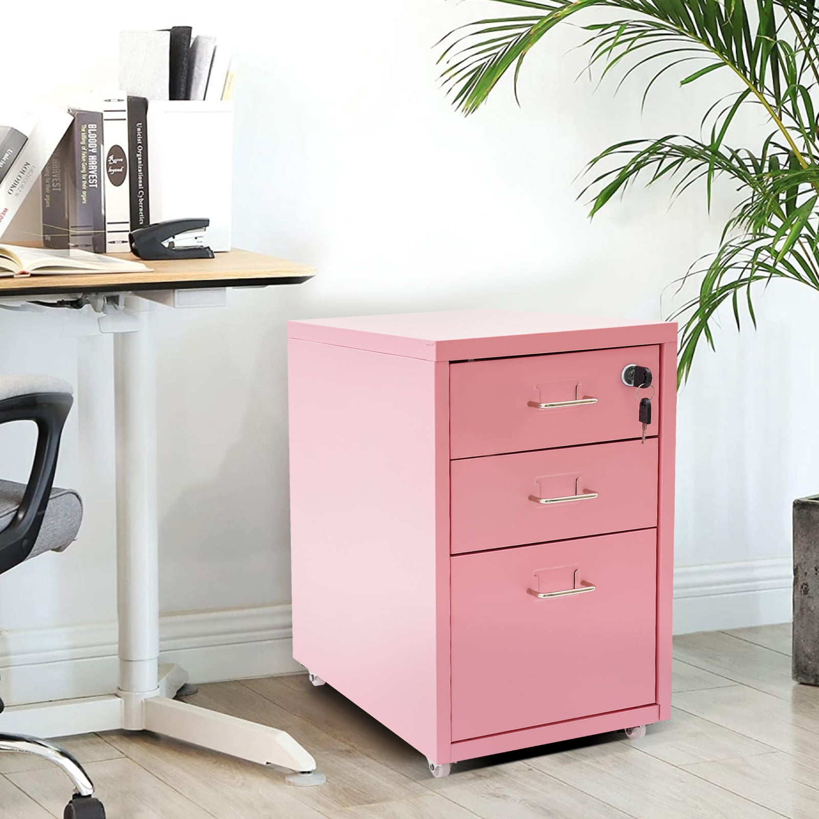 Miumaeov 3 Drawer Vertical File Cabinet Mobile Filing Cabinet with Lock Metal Mobile File Cabinet for Home Office