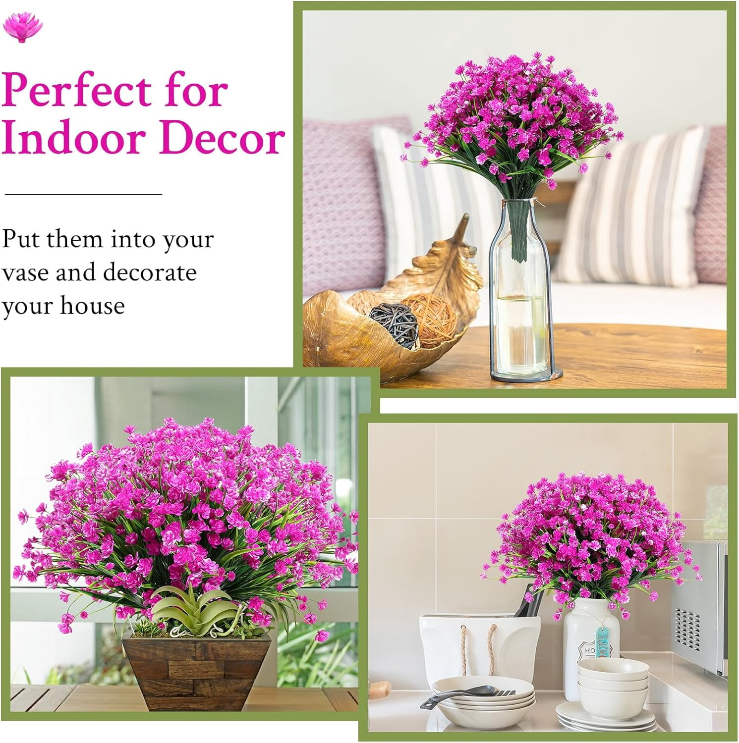 40 Bundles Outdoor Artificial Flowers UV Resistant Artificial Plants Bulk for Outside Faux Flowers Plastic Fake Plants Outdoors Summer Fall Decoration Shrubs Garden Porch Window Box Decor (Purple Red)