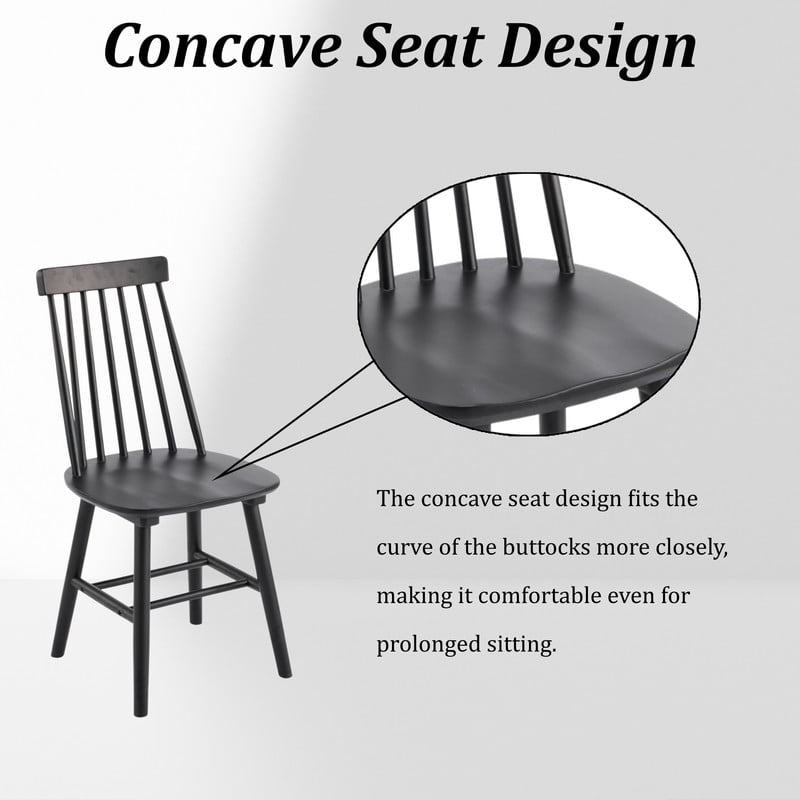 Solid Wood Dining Chairs Set of 4, Ergonomic Windsor Backrest Mid-Century Modern Armless Kitchen Side Chairs