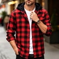 thumbnail image 3 of Hoodies For Men Plaid Long Sleeve Button Down Flannel Shirt Fall Fashion Outdoor Casual Big and Tall Hooded Shirt Red L, 3 of 10
