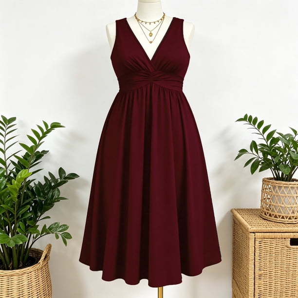 Gamivast Plus Size Dresses for Women Sleeveless V-Neck Empire Waist Midi Dress Casual Flowy A-Line Sundress for Summer Party Wedding Guest Daily Wear