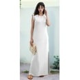 thumbnail image 5 of Women Summer Round Neck Casual Loose Split Wrinkle-Free Long Maxi Vacation Dress with Pockets White L, 5 of 9