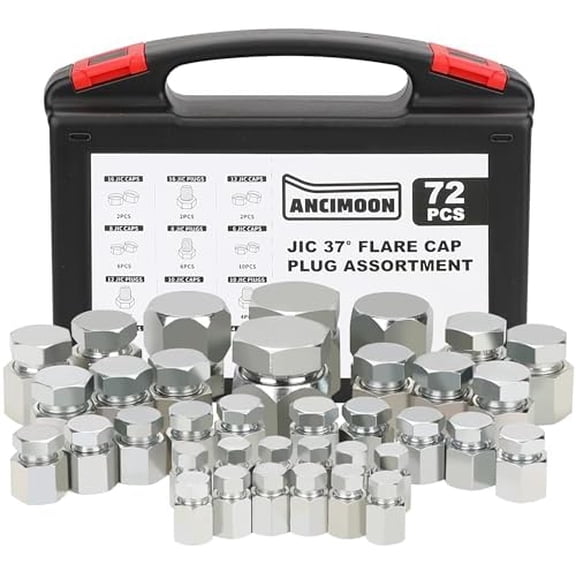 72PCS JIC Cap and Plug Set, 37 Degree Flare Threads Hydraulic Hose Fittings, Carbon Steel, Size 4 6 8 10 12 16$$Plumbing & HVAC