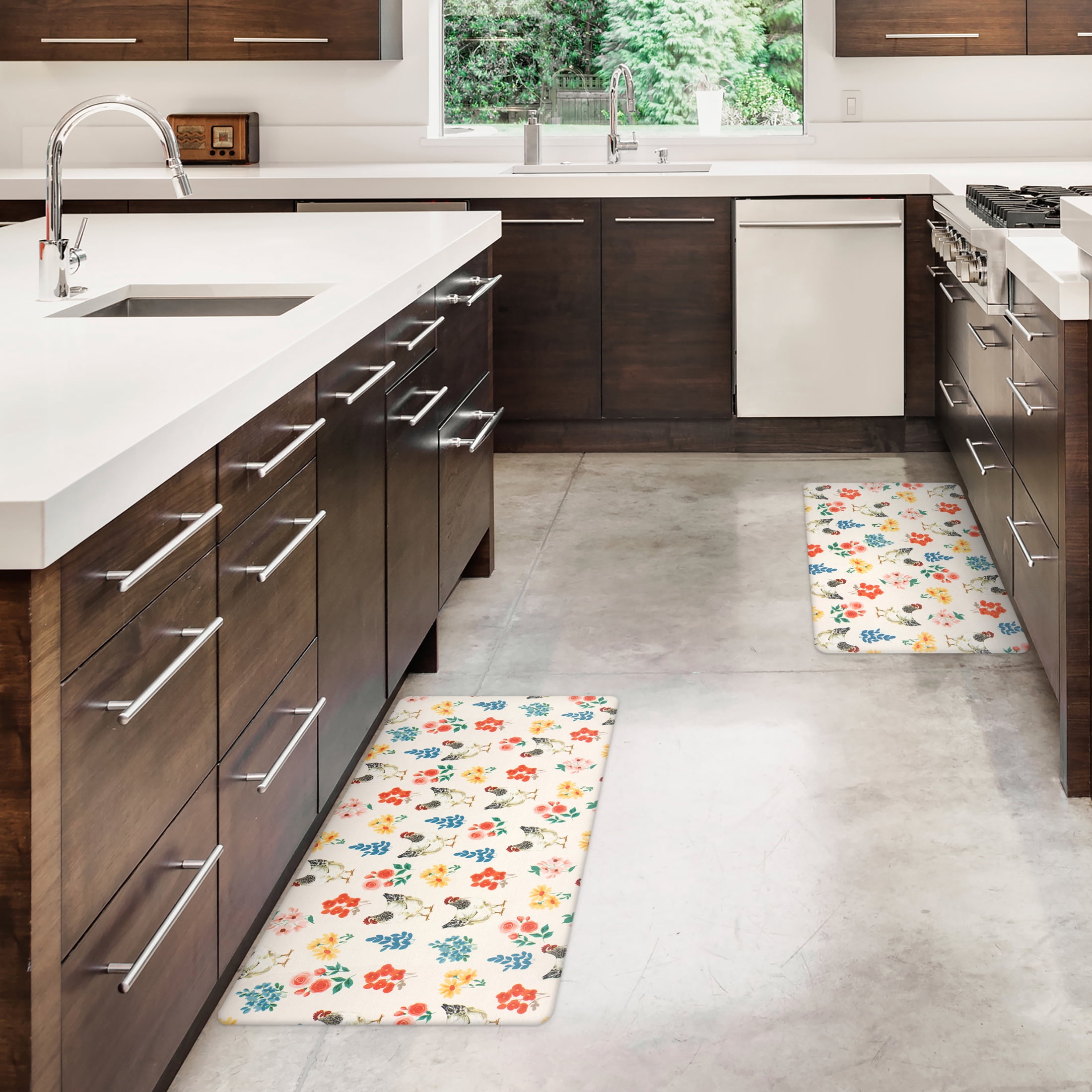 Apache Mills Cushion Comfort Multi-Color Folk Art Chickens Kitchen Anti-Fatigue Mat, 18" x 30" & 20" x 41", 2 pack