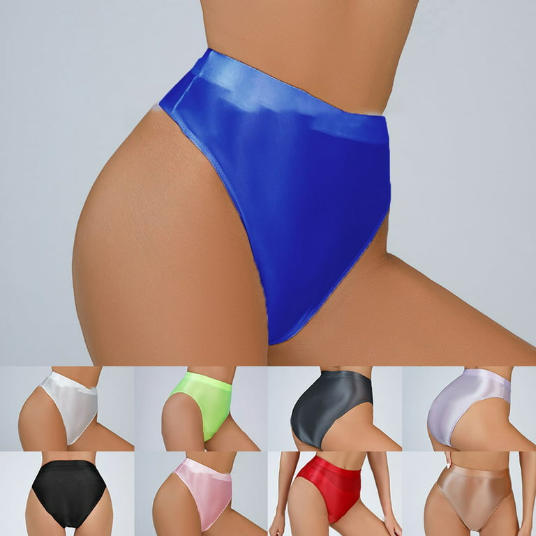 Women High Cut Bikini Panties Stretch Nylon Underwear Thong Bottom Glossy  Briefs 