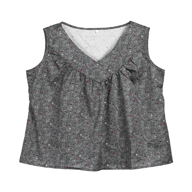 Women Summer Floral Tank Tops Vest Blouse Boho V Neck Tops Plus Size White L