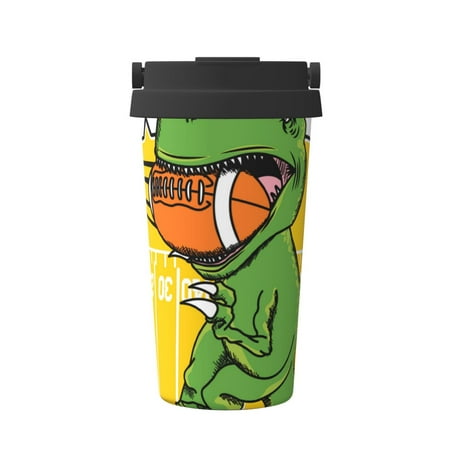 

Pofeuu T-Rex Playing Football Print Coffee Mug Iced Coffee Tumbler Cup Double Wall Vacuum Leak-Proof Thermos Mug CoffeeThermos Travel Mug