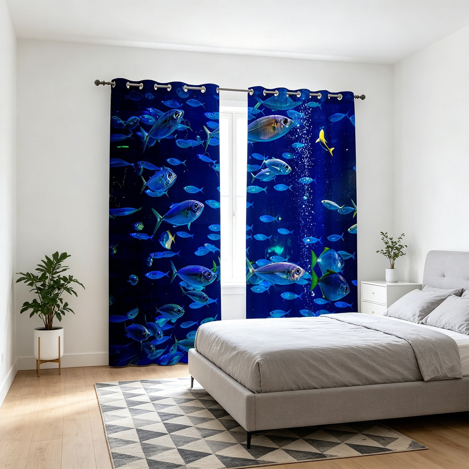Fashion Printed Light Blocking Curtain with Pleated Design, Suction Cup Window Cover for Room Darkening and Privacy, Portable Window Shade for Home Office and Bedroom Decor