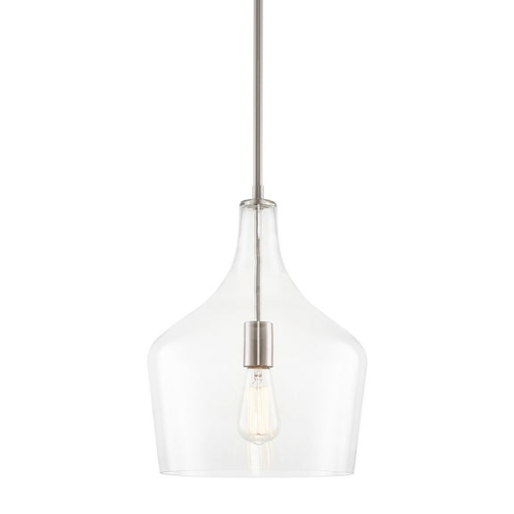 Kira Home Lucy 16" Modern Pendant Light   Clear Glass Vase Shade, Adjustable Hanging Height, Brushed Nickel Finish
