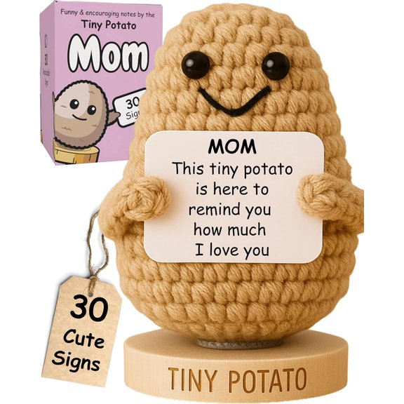 Mom Gifts from Daughter or Son - Handmade Crochet Potato with 30 Cute Signs for Moms - Funny Birthday Gifts for Moms from Kids, Love You Present Idea for Women