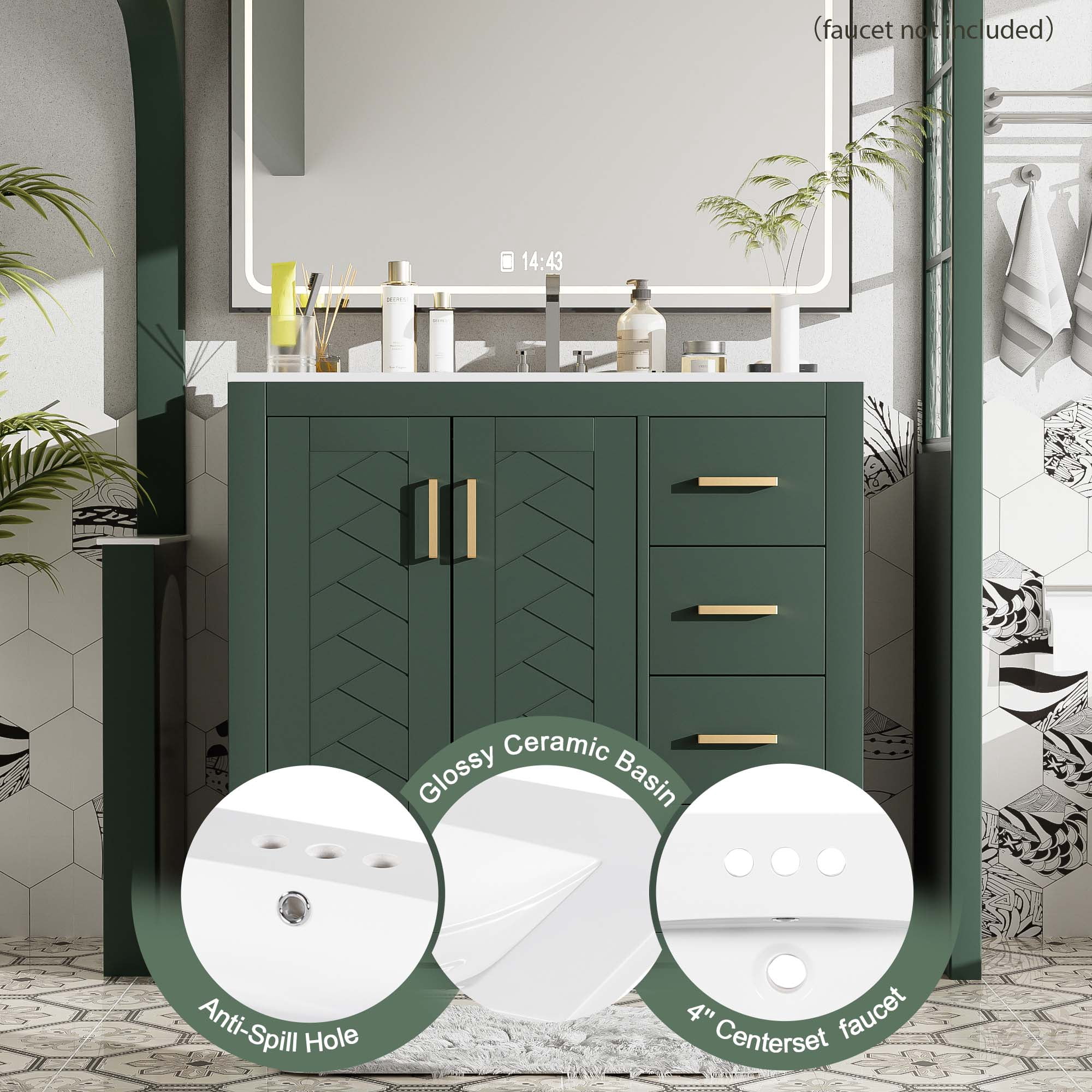 Harper & Bright Designs 36" Bathroom Vanity with Sink, Bathroom storage Cabinet with Drwers and Soft Closing Doors, Green