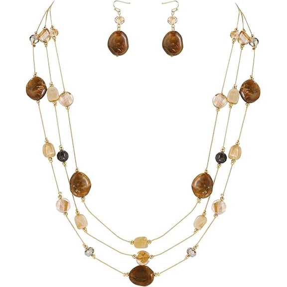 Coiris Layered Chunky Statement Necklace for Women Boho Colorful Costume Jewelry for Women Multi-Layer Long Beaded Necklaces and Earring Jewelry Set for Women(ST0024-Brown)
