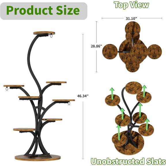 Plant Stand with Grow Light – 8 Tiered Tree-Shaped .3" Tall Corner Plant Shelf, Grow Light Shelf Display for Indoor Plants Multiple, Flower Holder for Living Room  Balcony Décor