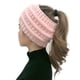 thumbnail image 5 of Gorro de invierno con cola de caballo de moño desordenado de punto trenzado suave y elástico para mujer, 5 of 5
