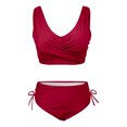 thumbnail image 6 of WIZUTIZ Bathing Suit for Women Push Up Slimming Wide Straps Mid Rise Swim Top with Bottom Tie Side Drawstring Solid Swimsuits Sleeveless V-Neck Swim Suit 2 Piece with Liner Beach Wine, 6 of 6