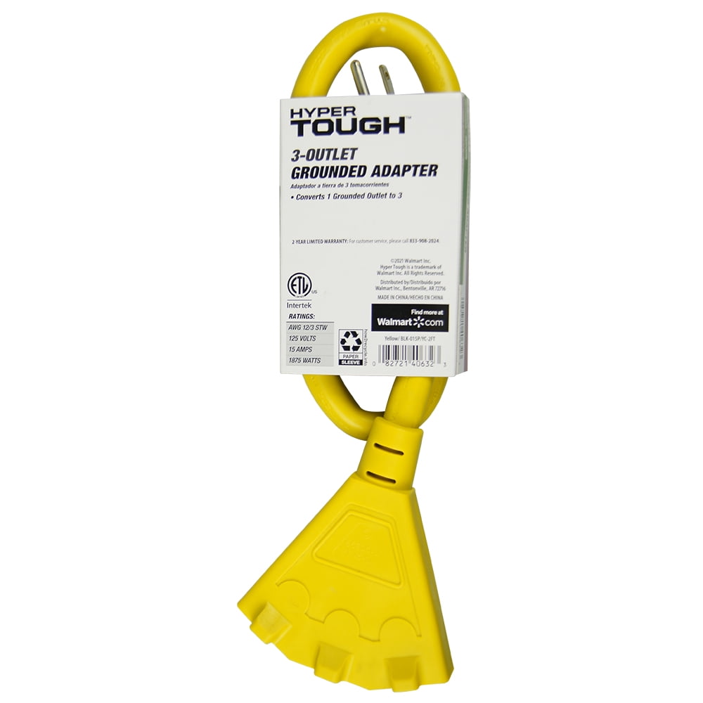 (2 pack) Hyper Tough 2 Foot Heavy Duty Adapter Extension Cord,15 Amps,  Yellow