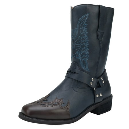

nsendm Womens Fall Boots Booties Strap Round Buckle Middle Print Women Heels Embroidery Womens Born Booties And Boots Blue 7.5