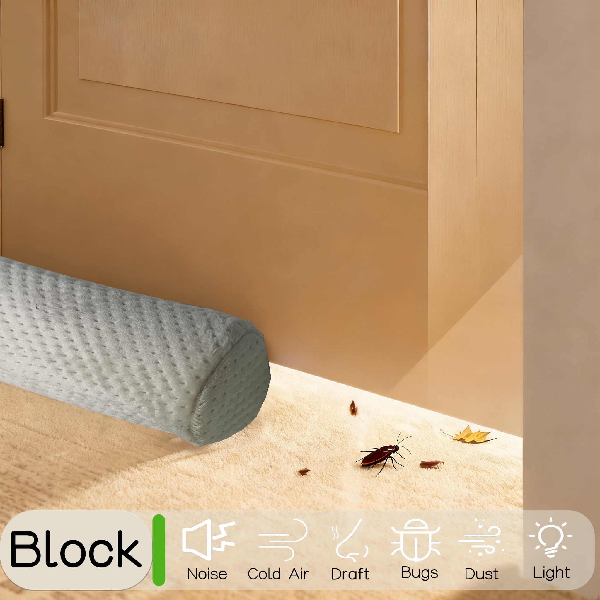 Door Draft Stopper for Bottom of Door, Under Door Gap Filler for Big Gap, No Folding Required, Flexible Installation Door Sweep soundproofing Strip for Home & Apartment, 30-36in