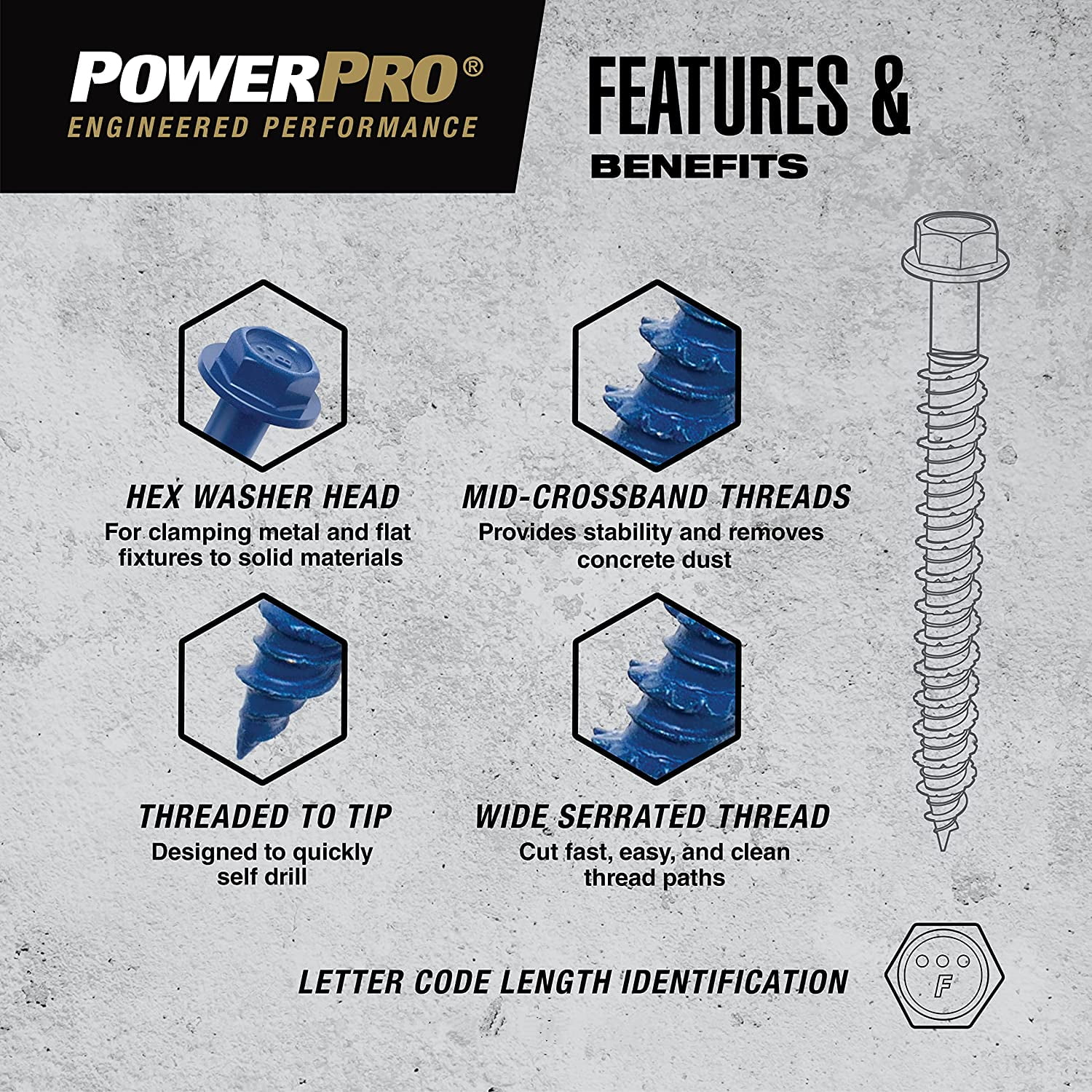 Hillman Fasteners 376501 0.188 x 1.75 in. Power Pro Blue Hex Washer-Head Concrete Screw Anchors - Blue