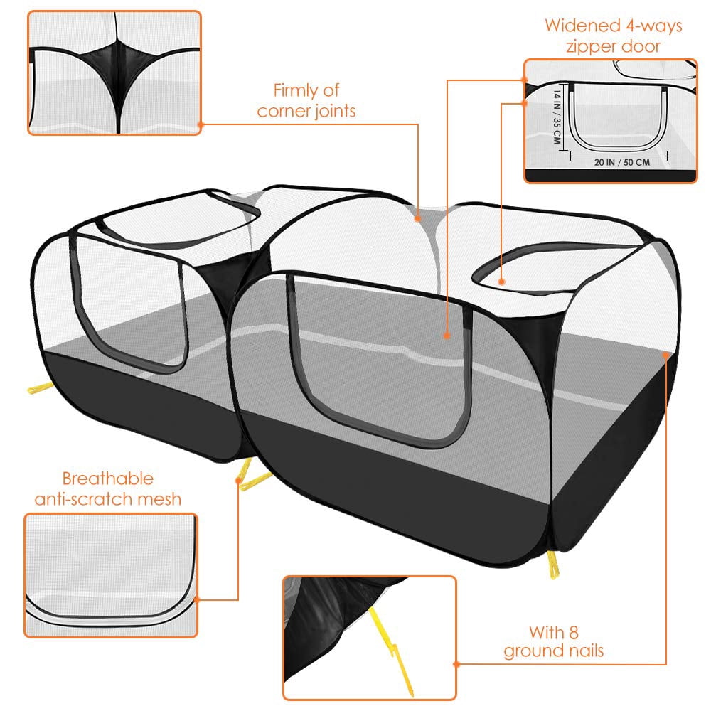 Small Animals Playpen, Chicken Pen with Escape-Proof Detachable Bottom & 4 Zipper Doors,, Escape-Proof Pet Enclosure Tent for Puppy Kitten Rabbits Indoor Outdoor playpen