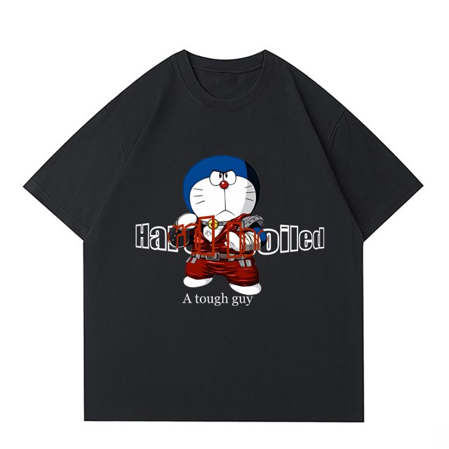 Camisetas de algodón con estampado de gato de dibujos animados para hombre, Tops de manga corta, camisetas informales de gran tamaño, camiseta Y2K con cuello redondo, Verano