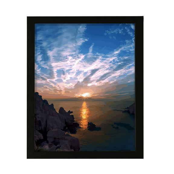 Designs ByLITA Clifftop Sunset Bliss, 8 x 10 Black Wall Print Inspirational (Framed) | Old Masterpieces | Stylish Modern Decoration For The Home and Office