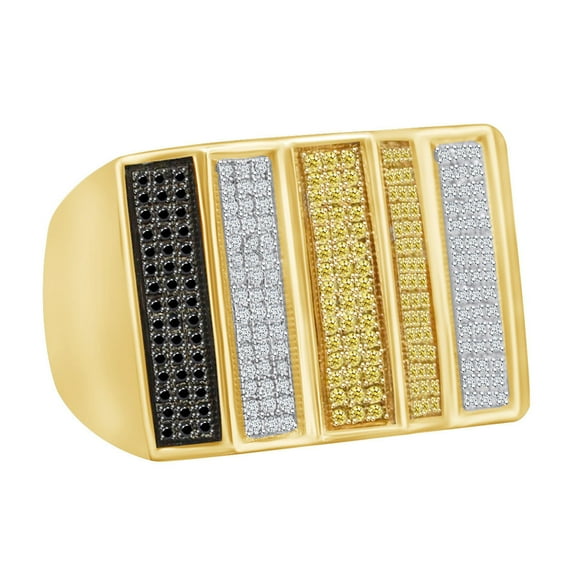 AFFY 0.84 Carat Round Yellow,White & Black Diamond Natural Diamond Men's Ring 925 Sterling Silver