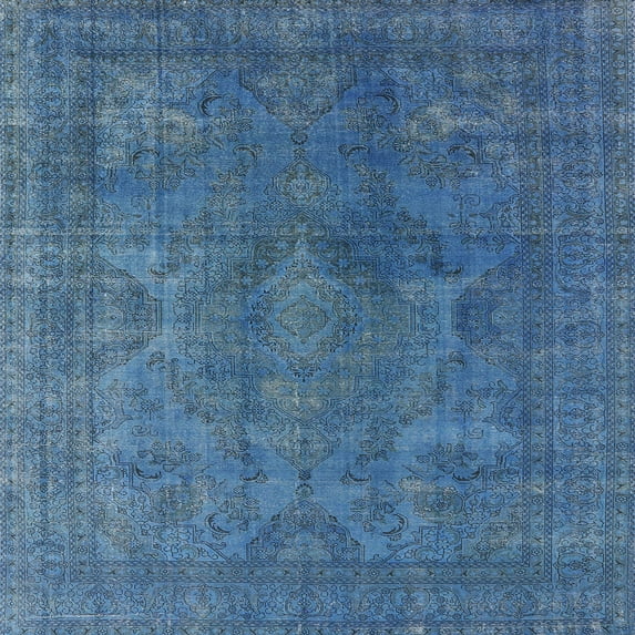 Ahgly Company Machine Washable Indoor Square Industrial Modern Blue Area Rugs, 7' Square