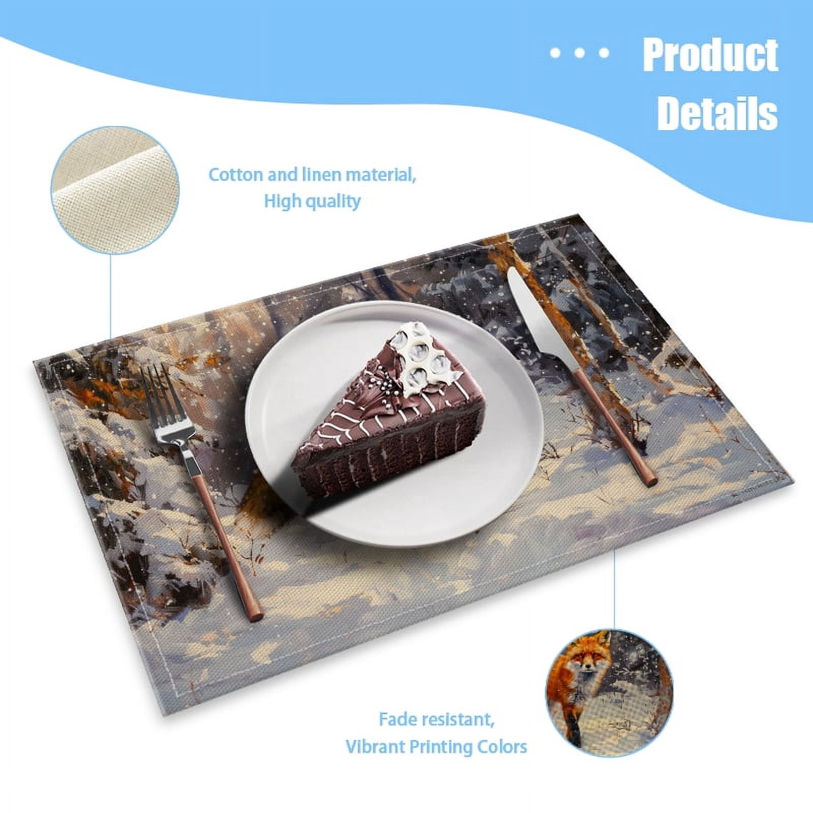 BaHomeck placemats Set of 4 Red Fox In The Snow Cotton Linen rectangle Placemats for Kitchen Dining Table Indoor,Outdoor,18*12inch