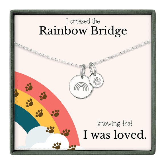 HOPE LOVE SHINE Pet Memorial Necklace Rainbow Bridge Dog Cat Loss Gift and Rainbow Paw Charm Pet Memorial Silver Necklace