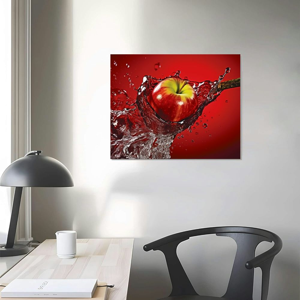 Nawypu Kitchen Wall Decor Canvas Art, Red Apple Fruit Canvas Print for Dining Room Decor, Contemporary Fruit Picture Kitchen Framed Painting for Restaurant Decor