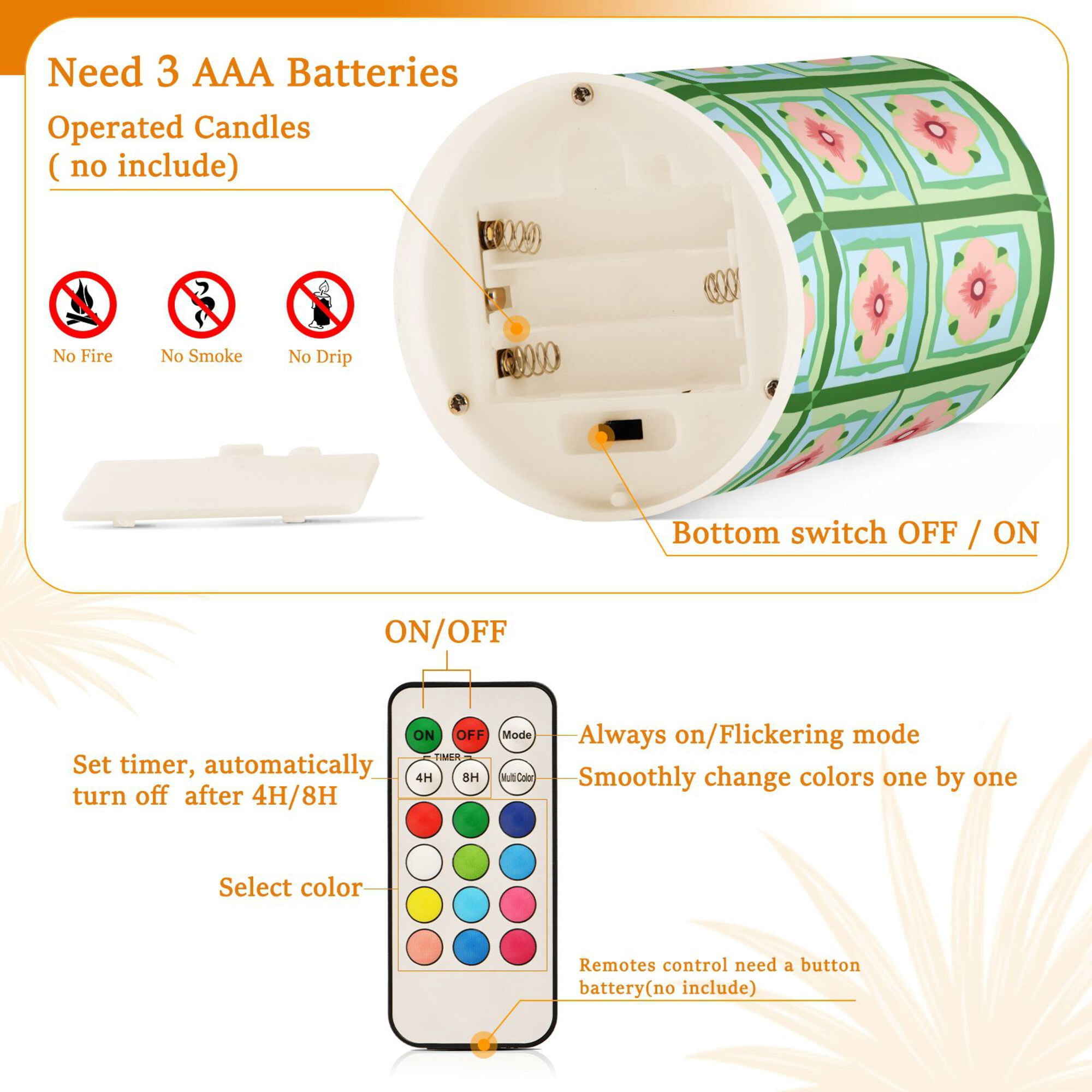 Yayeee Flameless Candles with Remote Flickering Battery Operated Multi Color Changing, Green Blossom Mosaic